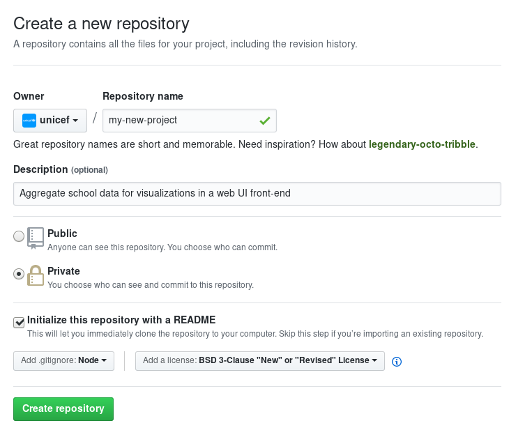 Example of creating a new repository